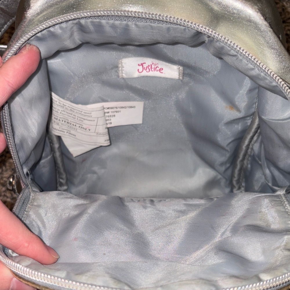 Justice Kids Gold and Silver Unicorn Mini Backpack w Pom Pom - Picture 3 of 6